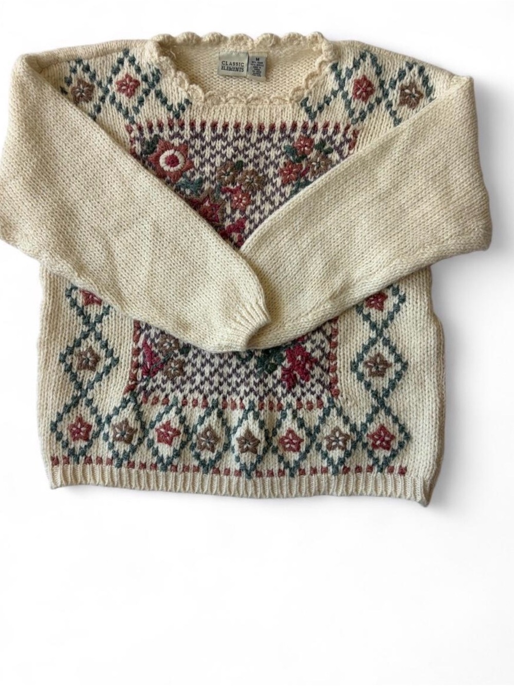 Classic Elements Cream Fair Isle Floral Crewneck Sweater